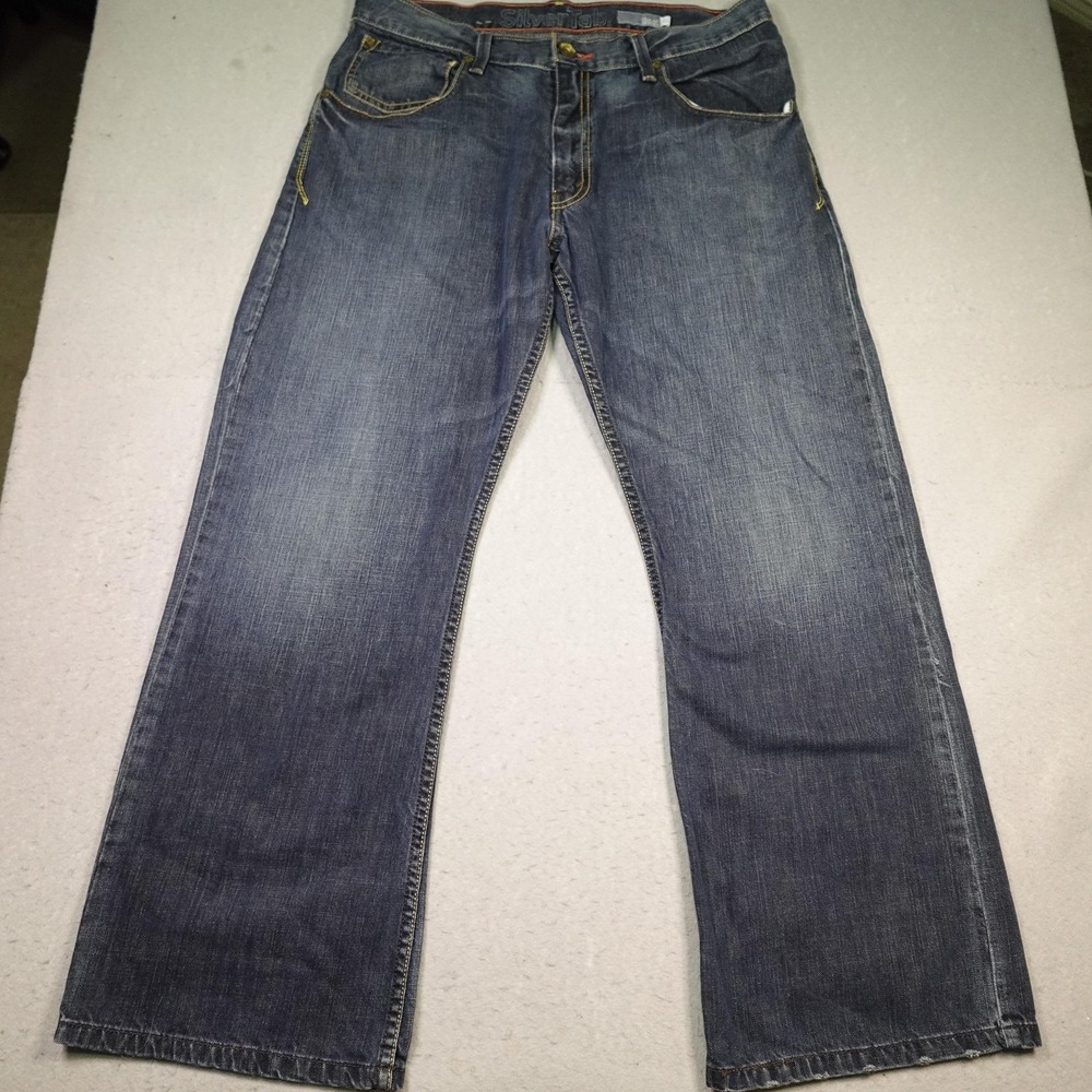 SilverTab Jeans Mens W34 L30 Blue Boot Cut Relaxed Mid Rise Denim Pants baggy